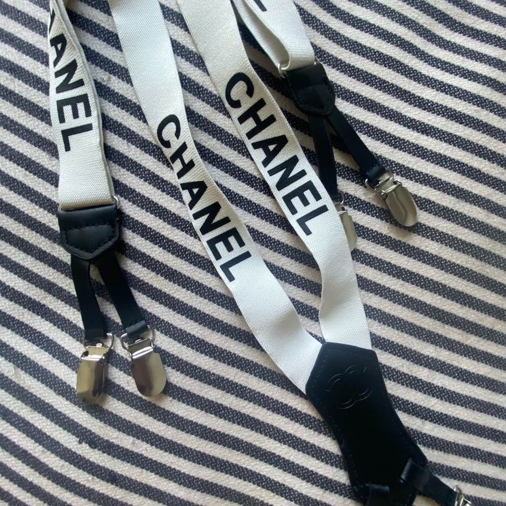 Fun white logo suspenders (not authentic).